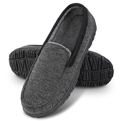 Bigwow Moccasin Slippers for Men Memory Foam House Shoes Indoor Outdoor Comfort Mens Moc Slippers Size 10 Grey