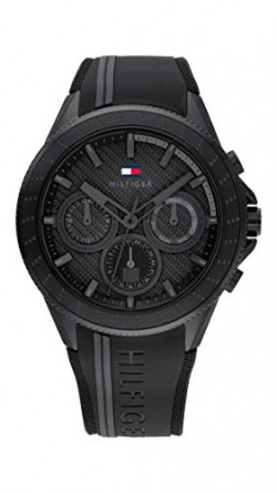 Tommy Hilfiger Men's Quartz Multifunction Stainless Steel and Silicon Strap Sporty Watch,Black