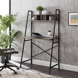 Walker Edison Industrial Wood and Metal X-Back Ladder Desk Home Office Workstation, 56 Inch, Grey Wash