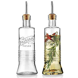 MosJos Oil and Vinegar Dispenser Bottles 16.9oz - Original Mason Olive Oil Glass Bottle Set - Strong Stainless Steel Top with Cork Base, Beautiful Modern Design