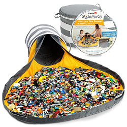 Creative QT - SlideAway Toy Storage Organizer & Play Mat for Kids - Organizer Storage Bin for Toys - Kids Toy Box for Boys & Girls - Playroom Storage - Toy Holders for Kids Rooms - Grey Stripe