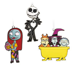 Hallmark Disney Tim Burton's The Nightmare Before Christmas Jack Skellington, Sally, and Lock, Shock and Barrel Christmas Ornament, Metal Set of 3