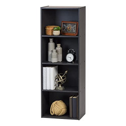 IRIS USA Small Spaces Wood, Bookshelf Storage Shelf, Bookcase, 4-Tier, Black