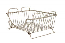 Spectrum Diversified Ashley Stackable Tray, Wire Basket with Raised Feet and Looped Handles Modular Stacking Bin System for Kitchen Countertop & Desk Organization, Satin Nickel