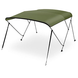Waterproof Boat Bimini Top Cover-73-78''W 3 Bow Bimini Top Canvas Sun Shade Boat Canopy-1 Double Wall Aluminum Frame Tube,2 Straps 2 Rear Support Poles,Storage BootSereneLife SLBT3FR733(Forest Green)