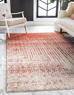 Unique Loom Del Mar Collection Area Rug-Transitional Inspired with Modern Contemporary Design, Rectangular 8' 0  x 11' 4 , Red/Beige