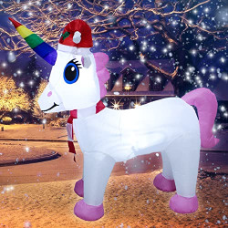 Ycolnaefllr 4 FT Christmas Unicorn Inflatable Decoration Outdoor Indoor Holiday Decorations Christmas White Pony Foal Blow up Decoration for Outdoor Yard