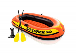Intex Explorer 300, 3-Person Inflatable Boat Set with French Oars and High Output Air-Pump
