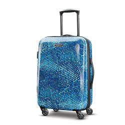 American Tourister Moonlight Hardside Expandable Luggage with Spinner Wheels, Blue Dots, Checked-Medium 24-Inch