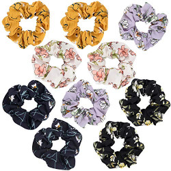 SEVEN STYLE 10 Pcs Colors Women's Chiffon Flower Hair Scrunchies Hair Bow Chiffon Ponytail Holder with Gift Bag ,Great Gift for Thanksgiving day and Christmas