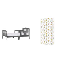 Dream On Me Classic Design Toddler Bed in Steel Grey, Greenguard Gold Certified & 4  Full Size Foam Crib and Toddler Bed Mattress (Packaging May Vary)