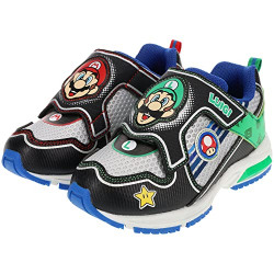 SUPER MARIO Nintendo Boys Mario Luigi Mismatch Light-up Sneakers, Black Grey, 12 Little Kid