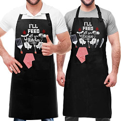 2 Pack - I'll Feed All You - Funny Aprons for Men Women - Birthday Gifts for Dad Men - Birthday Gifts for Dad, Husband, Brother, Boyfriend, Mom, Son, Friend Kitchen Chef Grilling Cooking BBQ