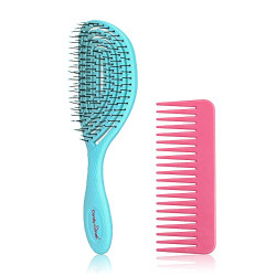  Naturals Hair Detangling Brush - Bio-Friendly Detangler hair brush w/ Ultra-soft Bristles and Vented Design - For Curly, Stright, Women, Men, Kids, Toddlers, Wet and Dry Hair(Blue)
