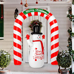 Derogras Christmas Inflatables Outdoor 2pcs, 6.7ft Archway Christmas Inflatables + 4.9ft Snowman Christmas Inflatables with Scarf and 9 Ground Nails for Yard Blow Up Outdoor Christmas Decorations