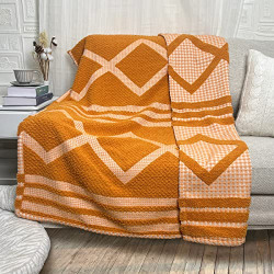 Amlie Home Tufted Woven Throw Blanket Bohemian Farmhouse Reversible Textured Geometric Rhombus Waffle Decorative Throw Blankets for Couch Sofa Bedroom Fall Indoor Outdoor(50'' x 60'', Burnt Orange)