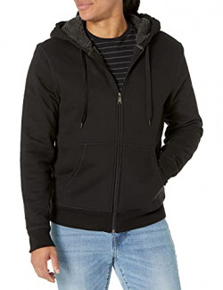 Amazon Essentials Men's Sherpa-Lined Full-Zip Hooded Fleece Sweatshirt, Black, Large