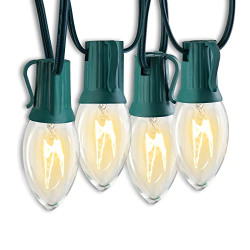 C9 Christmas Lights Outdoor - UL Aproved Green Wire 50FT E17 Clear Incandescent Bulbs Decorations for Outdoor (50 Bulbs+4 Replacement)