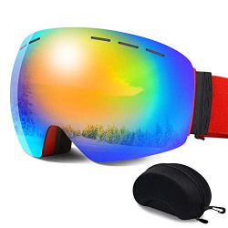 ERUW Ski Goggles - Frameless Anti-Fog Over Glasses Snowboard Goggles with UV Protection Windproof Helmet Compatible Dual Lens Goggles for Skiing & Skating & Outdoor Sport