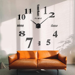 Biramba Frameless DIY Wall Clock,3D Surface Mirror Wall Clock Modern Design Large Mute Wall Watches Stickers for Living Room Bedroom Home Decorations (005Black)