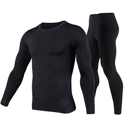 Thermal Underwear Men Ultra-Soft Long Johns Set with Fleece Lined Base Layer Winter Skiing Warm Top & Bottom Black