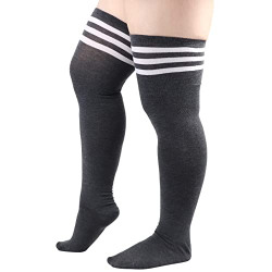 DRESHOW Plus Size Thigh High Socks Striped Over Knee Long Boot Stockings Knee High Tube Socks Leg Warmers for Women