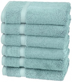 Amazon Brand  Pinzon Organic Cotton Hand Towels, Set of 6, Spa Blue