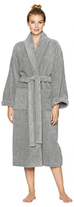 Amazon Brand  Pinzon Unisex Terry Bathrobe 100% Cotton, Platinum, Medium / Large