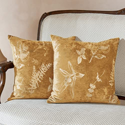 Amlie Home Fall Gold Velvet Throw Pillow Covers 18x18 Inch, Ultra Soft Cushion Cases, Foil Print, Elegant Luxurious Decorative Pillows for Sofa Couch Chair Bed, Pack of 2