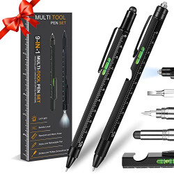 Gifts for Men, 9-IN-1 Multitool Pen, Cool Gadgets for Men, Dad, Husband, Boyfriend, Grandpa, Christmas Stocking Stuffers for Men with LED Stylus Level Bottle Opener Ruler Screwdriver (2 Pen)