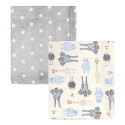 Hudson Baby Unisex Baby Cozy Plush Luxury Blankets, Royal Safari, One Size (Pack of 2)