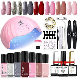 MODELONES Gel Nail Polish Kit, 48W Led Nail Dryer Lamp, 7 Colors Soak Off Gel Nail Polish, Nail Primer, Base and Top Coat, Nail Art Decrations, Gel Manicure Tools Set with Gift Box
