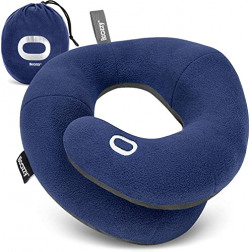 BCOZZY Double Support Neck Pillow for Travel, 3 Ergonomic Ways Supporting The Neck, Head, and Chin When Sleeping Upright on Flights, Car, and Home, Comfortable Airplane Travel Pillow, X- Large, Navy