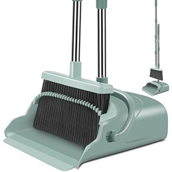 kelamayi Broom and Dustpan Set for HomeBroom and Dustpan Set, Broom Dustpan Set, Broom and Dustpan Combo for Office, Stand Up Broom and Dustpan (Green)