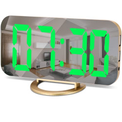 SZELAM LED Alarm Clock for Bedroom,6.5  Digital Clocks Large Display,with 2 USB Ports,Auto Diming,12/24H Mode,Moden Mirror Clock for Teens Girl Room Bedside Table Decor (Gold-Green)