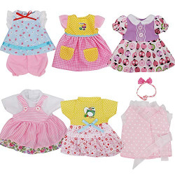 JING SHOW BUSSINESS 6 Sets Baby Doll Clothes for 10-12 Inch Girl Doll, Doll Clothes Dress Outfits Headbands Accessories fits 10 11 12inch Baby Doll