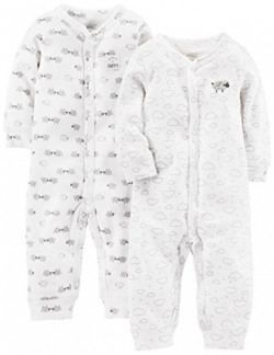 Simple Joys by Carter's Unisex Babies' Cotton Footless Sleep and Play, Pack of 2, White, Lamb, 3-6 Months