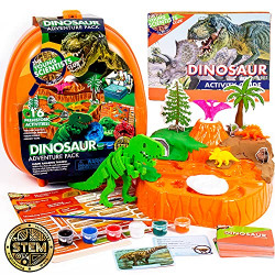 The Young Scientists Club Dinosaur Adventure Pack by Horizon Group USA, STEM Kit, 16 Educational Activities, Includes Reusable Backpack, DIY Foam Dinosaur & Fossils, 42-Piece Card Game & More