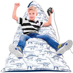 Stuffed Animal Storage Bean Bag Chair Designer Stuffable Bean Bag Cover - Stuffed Animal Bean Bag Storage for Kids & Adults | 100% Cotton Bean Bag Stuffed Animal Storage Extra Large (Blue Dinosaur)