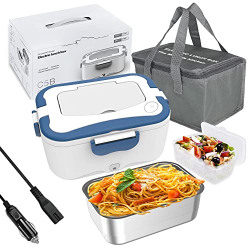 Electric Lunch Box Food Heater - 2-In-1 Portable Food Warmer Lunch Box for Car & Home  Leak proof, 2 Compartments, Carry Bag, removable 304 Stainless Steel Container