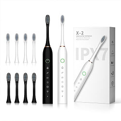 2 Pack Sonic Electric Toothbrush, 42000vpm, 6 Modes, 2 Minute Built-in Timer, 8 Brush Heads (Black+White)