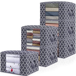 WISELIFE Storage Bags 100L [6 Pack] Large Blanket Clothes Organization and Storage Containers for Bedding, Comforters, Foldable Organizer with Reinforced Handle, Clear Window, Sturdy Zippers, Grey