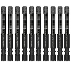 Larouoba 10Pcs 6mm Dry Diamond Drill Bits Set, 1/4 Black Diamond Core Drill Bits Round Shank for Tile Ceramic Marble Porcelain Stone Glass(not for Wood)