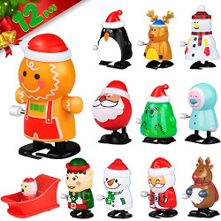 HelloJoy 12 Pcs Christmas Wind Up Toys Set, Christmas Assortment Stocking Stuffers Party Favors Goodie Bag with Santa Christmas Tree Deer, Ideal Toys for 3 4 5 6 7 8 Years Old Boys Girls