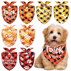 4 Pack Halloween/Thanksgiving/Christmas/New Year Dog Bandanas - Triangle Reversible Pet Scarf for Dogs, Adjustable Holiday Dog Bandanas for Small Medium Large Dogs Pets
