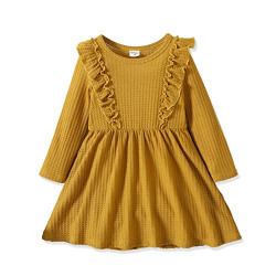 PATPAT Toddler Baby Girl Dresses Long Sleeve Cotton Vintage Play Wear Kids Solid Ruffle Casual Spring Fall Dresses 3 Years
