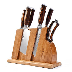 TUO 8-pcs Kitchen Knife Set - Forged German X50CrMoV15 Steel - Rust Resistant - Full Tang Pakkawood Ergonomic Handle - Kitchen Knives Set with Wooden Block - Fiery Phoenix Series