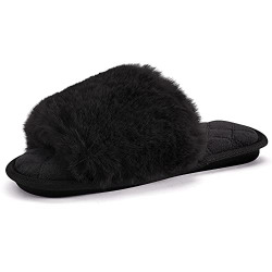 Women's Slippers Furry Faux Fur Cozy Memory Foam House Shoes Soft Comfy Flat Slide Sandals Indoor Outdoor