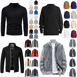 Naittoop Men's Cardigan Casual Stand Collar Zipper Double Pockets Sweater Shirt Coat Long Sleeved Casual Coat/Jacket