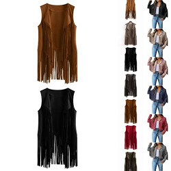 Women Tassel Vest Fringe Coat Sleeveless Tassels Fringed Vest Cardigan Waistcoat Jacket Outwear Tops
